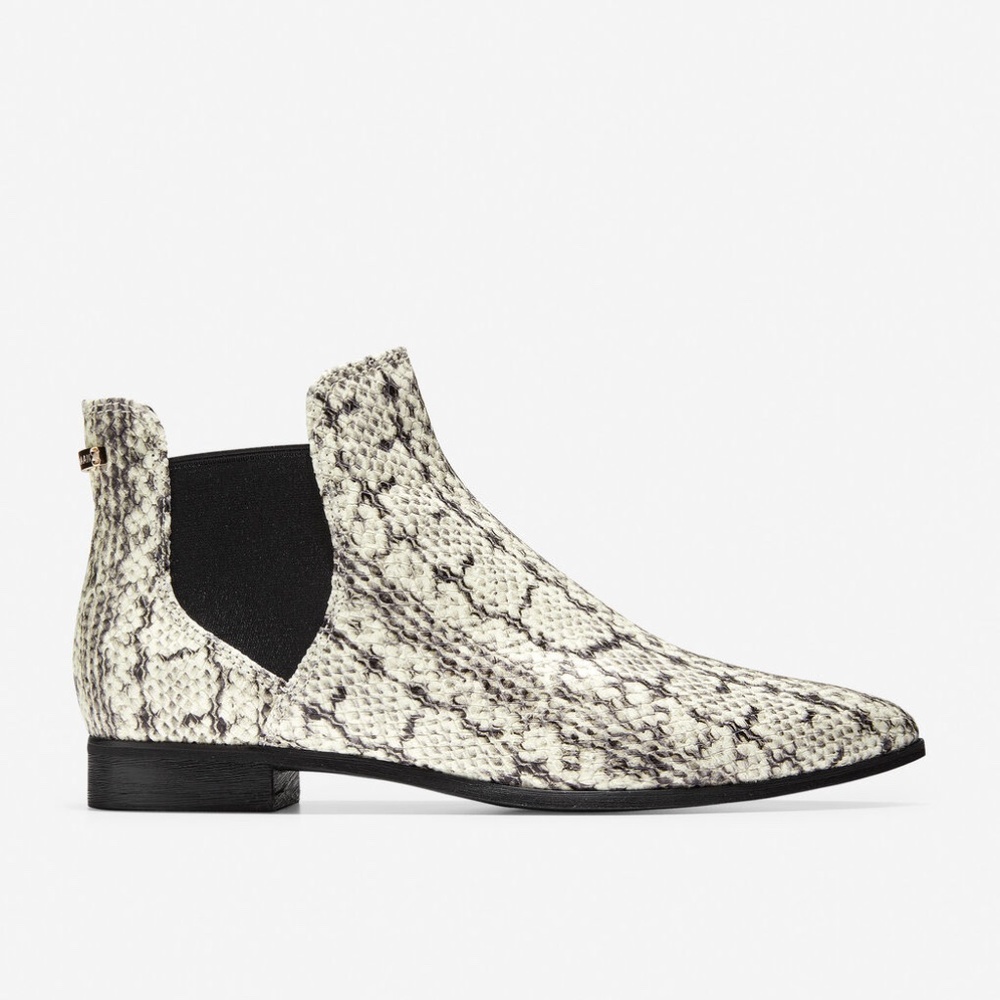 Snake-Print Chelsea Ankle Boot in White/Black